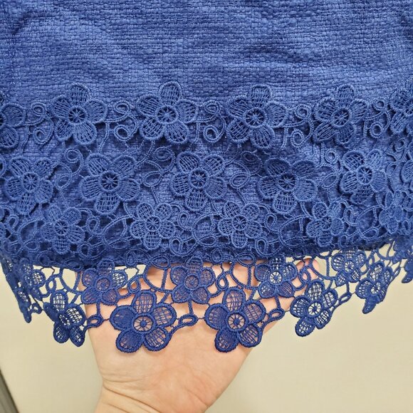 Talbots Blue Cotton Tweed Lace Hem Lined Career Pencil Knee Skirt Plus Size 14 - Picture 2 of 8